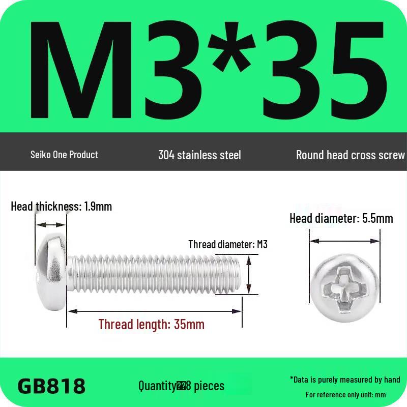 Phillips Pan Head Machine Screws, 304 Stainless Steel, Sizes M1-M10