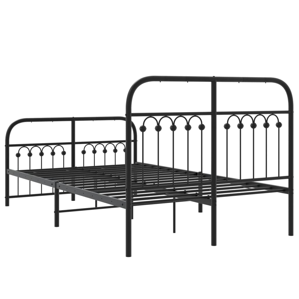 Metal Bed Frame with Headboard and Footboard Black 120 x 190 cm