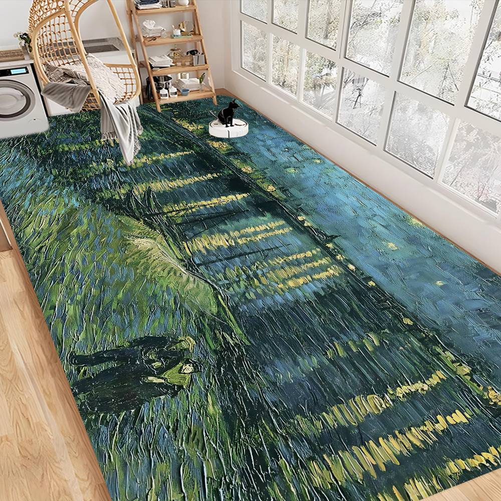 Van Gogh Oil Paintings Floor Mat Anti-slip Absorb Water Long Strip Cushion Bedroon Mat Alfombra