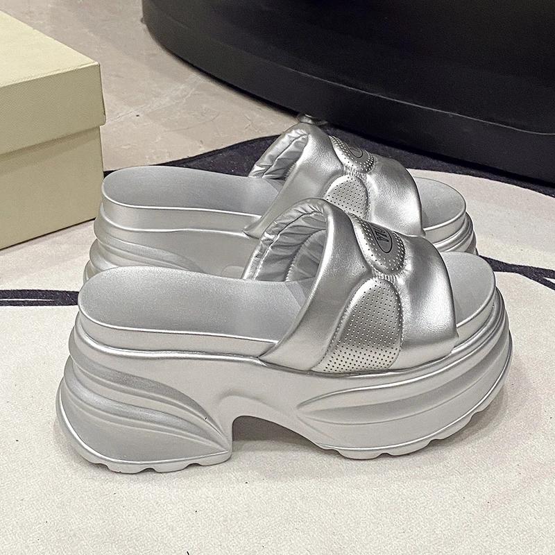 Fashion 8CM Fashion Platform High Slippers Women Open Toe Wedges Sandals Summer Soft Slipper Indoor Outdoor Leisure Beach Shoes Black