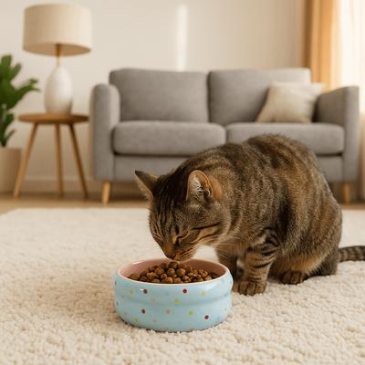 Cute Wide Mouth Ceramic Cat Bowl Donut Shape Heavy Base Pet Food Bowl Anti-Tip Cartoon Dog Food Bowl Pet Households