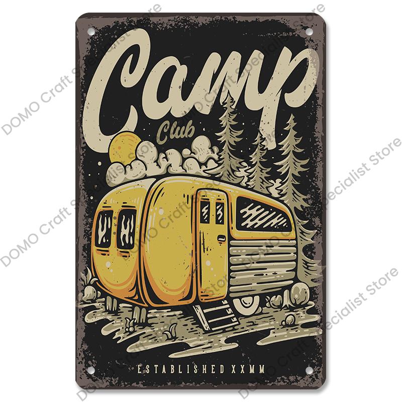 Camping Abenteuer Plaketten Vintage Metall Platte Berg Reise Campervan Touren Retro Metall Zeichen Wand Dekor Reise Club Camping Autos