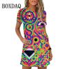 Fashion Owl Print Women Dress Summer Loose Mini Dress 3D Pattern Short Sleeve O-Neck Casual Female Dress