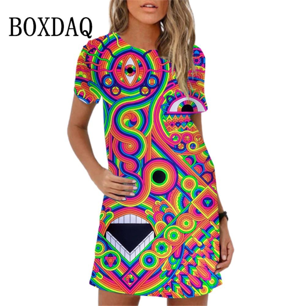 Fashion Owl Print Women Dress Summer Loose Mini Dress 3D Pattern Short Sleeve O-Neck Casual Female Dress