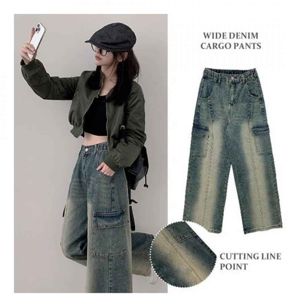 The Pink Women Killed Hidden Banding Cut Brush Washing Wide Denim