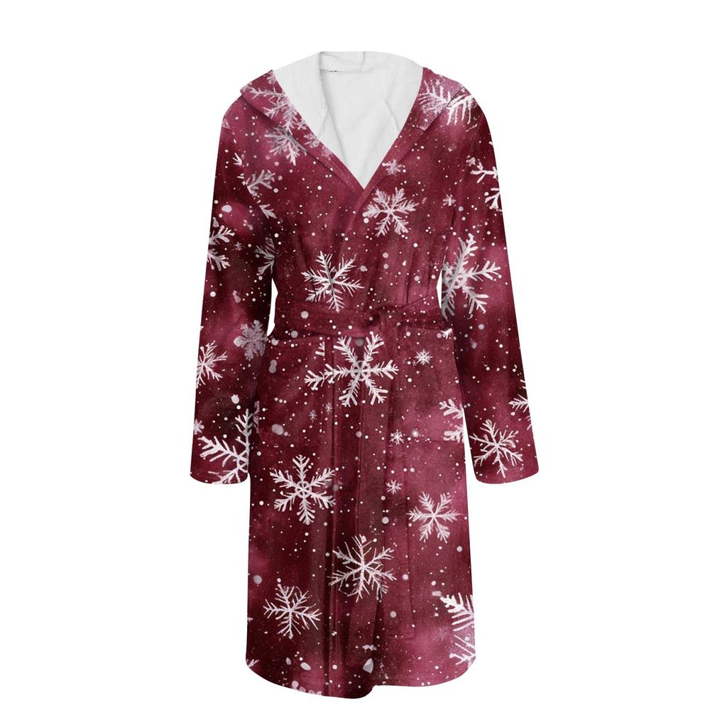 Bathrobe For Men And Women Christmas Printed Flannel Bathrobe Absorbent Quick-drying Cotton Nightgown