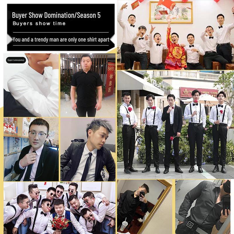 Herrskjorta i koreansk stil, smal passform, vit, långärmad, för affärer - Formell professionell klädsel