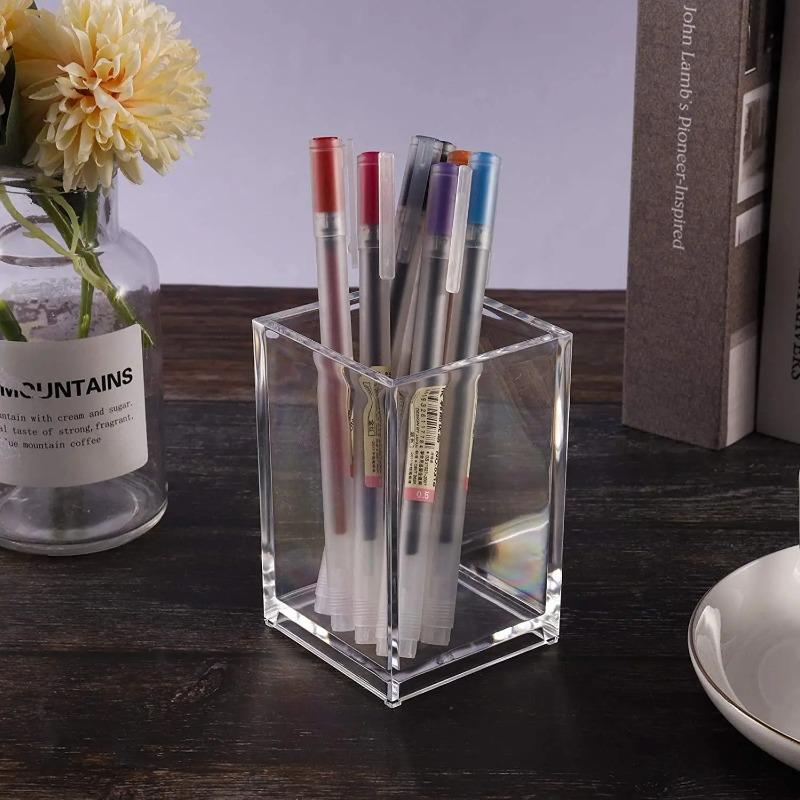 1PC Clear Acrylic Pen Holder for Desk, Multi-Purpose Pencil & Makeup Brush Organizer, Stationery Storage Cup for Office Home