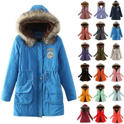 Damenmode Einfarbig Und Winter Kapuzenkordelzug Baumwollmantel Jacke