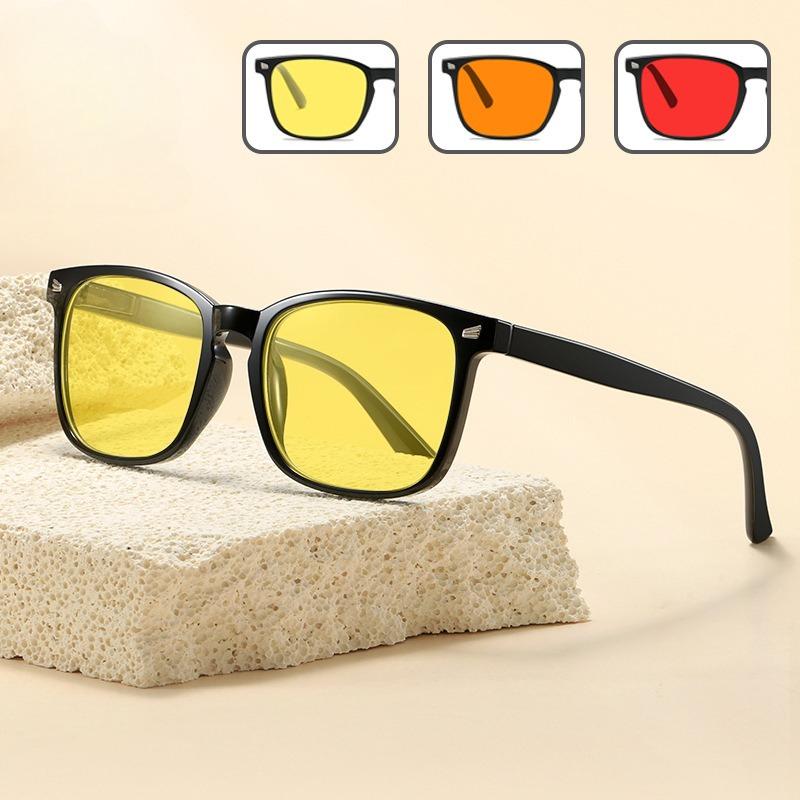 Fashion Square Frame Plain Glasses Orange & Red Lenses Anti Blue Light Glasses Gaming Protective Eyewear Night Driving Goggles