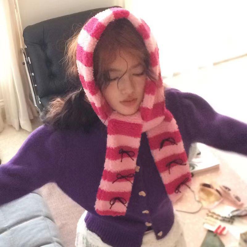 Japanese Korean Autumn Winter Girls' Lamb Wool Scarf Color Block Niche Dopamine Warm Neck Warmer