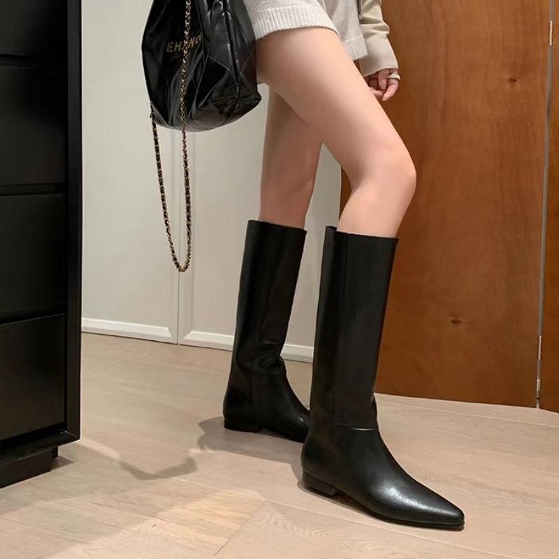 Mode Långa Stövlar Dam Vinter Nya Retro Bruna Raka och Vida Riddarstövlar Platåskor Bruna Långa Stövlar Dam