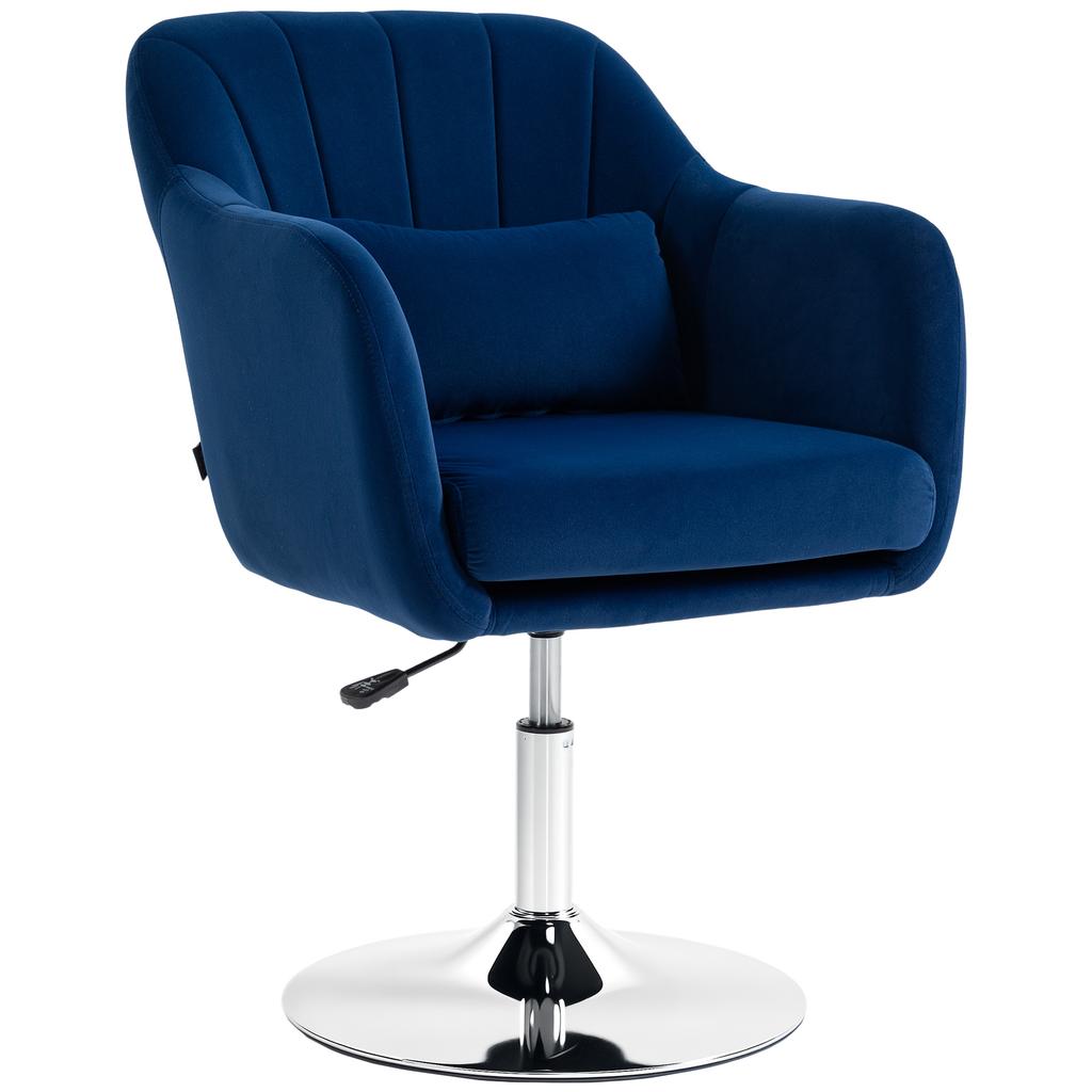 Retro Velvet Swivel Tub Chair with Steel Frame, Cushion Seat, Dark Blue