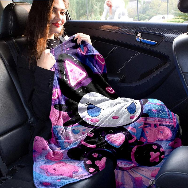 1pc Night Adventure Kuromi Blanket, Soft Throw for Home Decor, Gift Idea for Family and Friend, Living Room, Travel, Camping, Car Blankets, Beach, Off