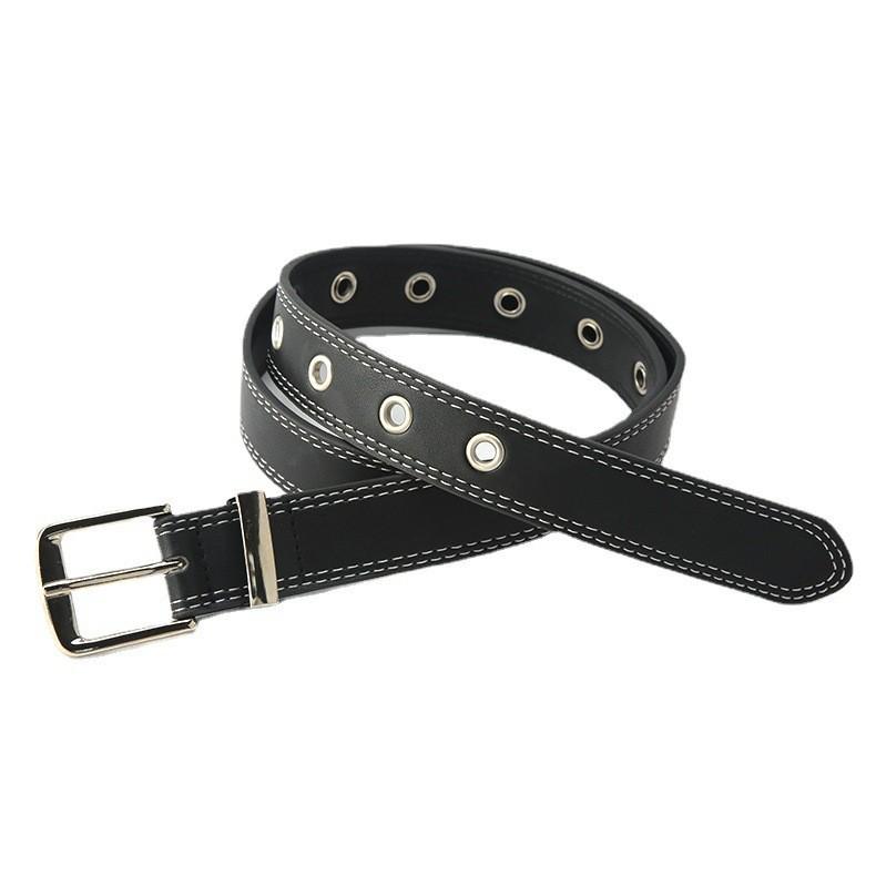 Retro Black Faux Leather Belt Women's Korean Version Minimalist Versatile Student Belt Metal Belt Women's Stock