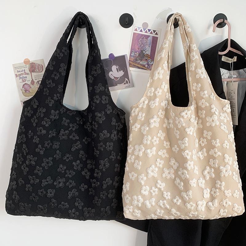 Sweet Flower Ladies Vest Shoulder Bags Large Capacity Portable Women's Tote Shopping Bag Retro Floral Female Purse Handbags