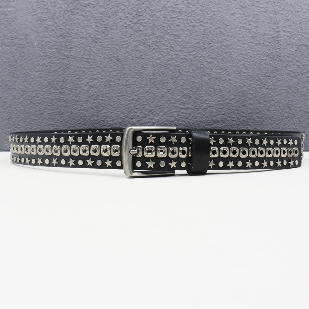 Full Body Corn Hole Rivet Belt Leather Star Hollow Belt Goth Heavy Industry American Belt