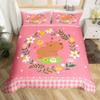 Cute Capybara Print Bedding Sets Full Kawaii Honey Bee Comforter Cover,Cartoon Animals Bed Set Red Love Heart Print Duvet Cover