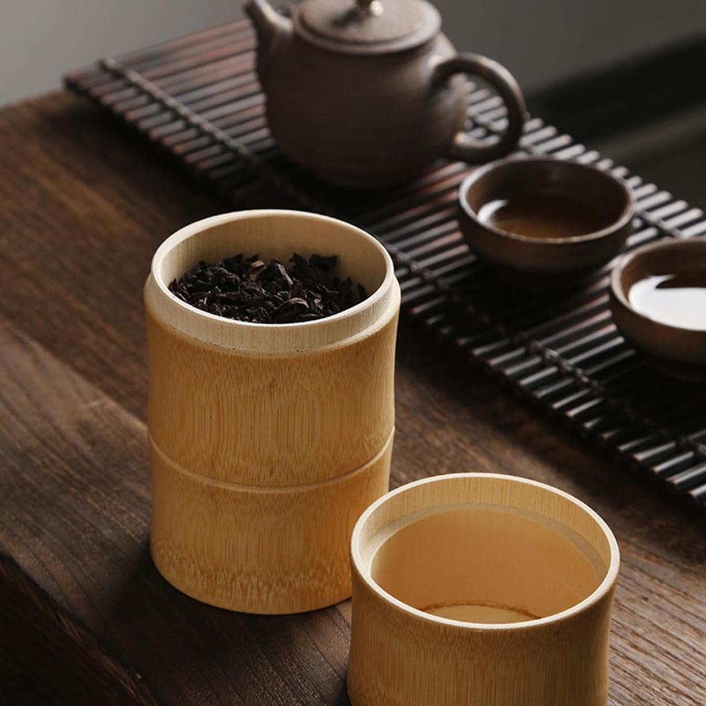 Bamboo Tea Caddy, Handcrafted Bamboo Tea Canister, Portable Tea Storage Tank for Tea, Coffee, and More (A)