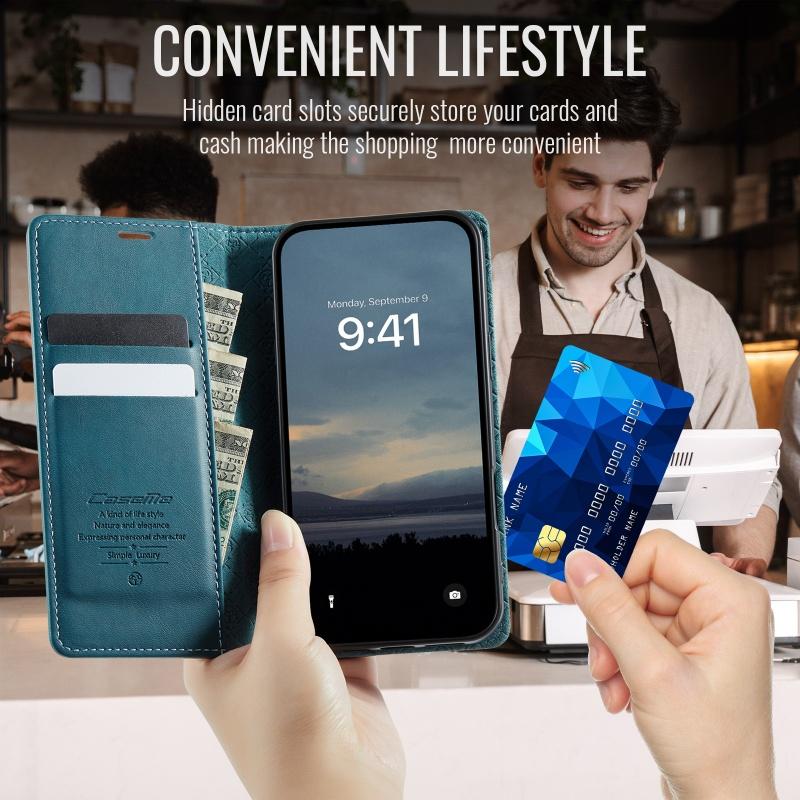 CaseMe Flip Leather Purse Holder Phone Case For iPhone 17 Pro Max Air 17E 16 15 Plus 14 13 12 11 X XS XR SE 2022 8 7 Shockproof Wallet Card Slot Cover