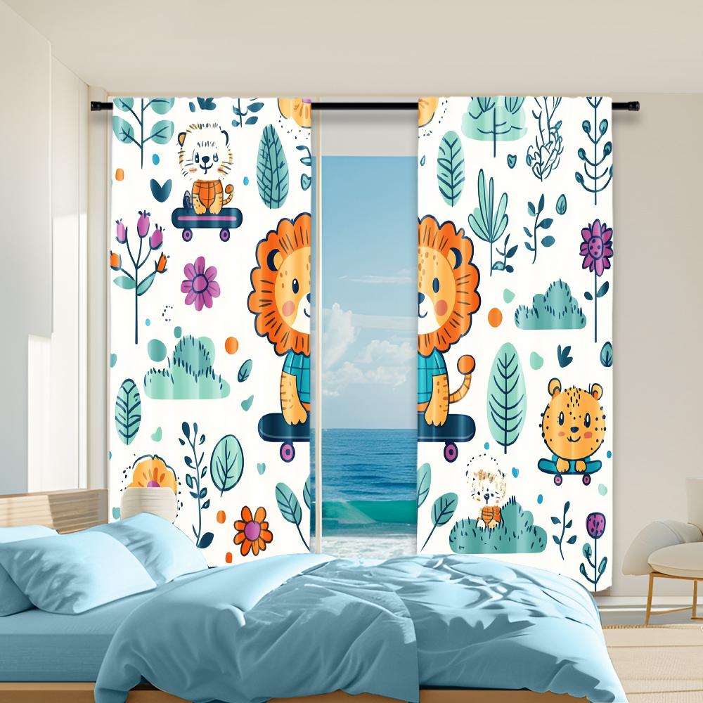 

Набор из 2 универсальных прозрачных полиэстеровых штор для декора дома Лев Тигр Использование Спальни Гостиные Штора для Зоны Сделано W100*H70(CM)-Rod Pocket&2PCS