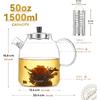 1500ml Glass Teapot with Infuser and Lid, 50oz Stovetop Safe Borosilicate Glass Tea Kettle with Removable Infuser for Loose Leaf Tea, Herbal Tea,