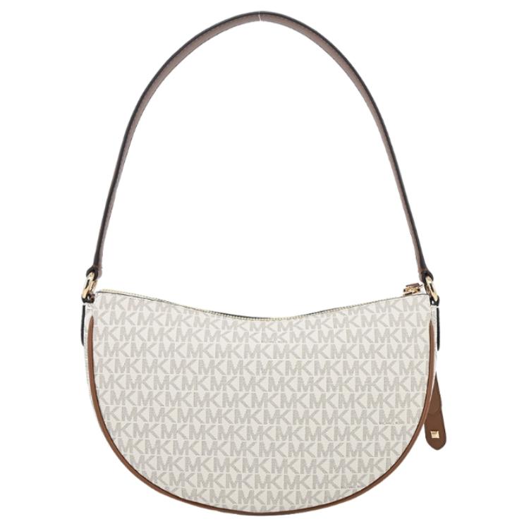 Michael Kors Mk Dover Logo Coated Canvas And Polyester Medium Tote Shoulder Crossbody Bag Women Bags Vanilla-White 35R3G4DL8B-150
