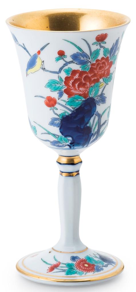 Arita Ware Shobido Main Store Dyed Nishiki Peony Pattern Wine Cup (Large) S-3380