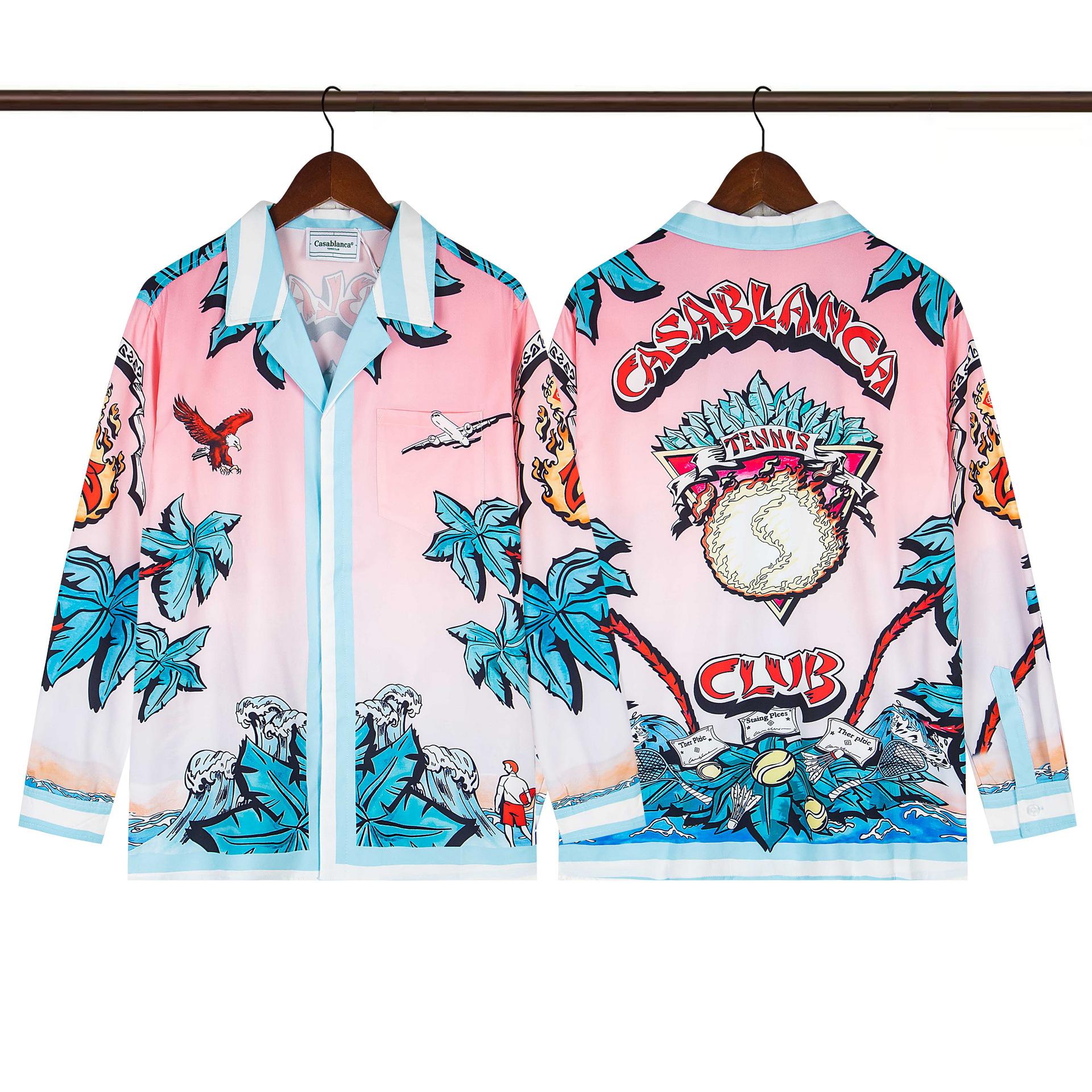 Cross-border beauty tide Casblanca long-sleeved shirt casual beach beautiful women handsome men and women with the same printed fancy lining M