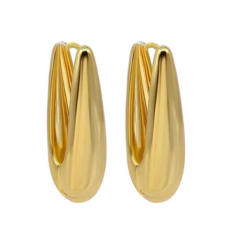 Gold Teardrop Oval Earrings with Unique High-End Minimalist Design