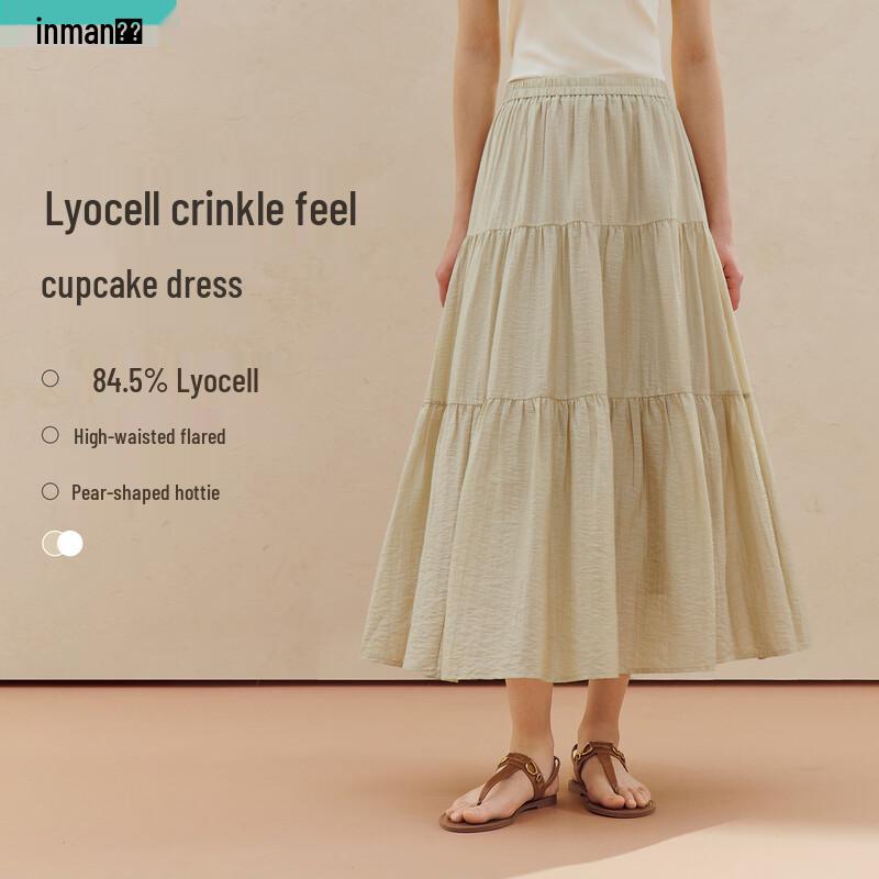 INMAN Tencel French Chic Pleated A-Line Midi Skirt M