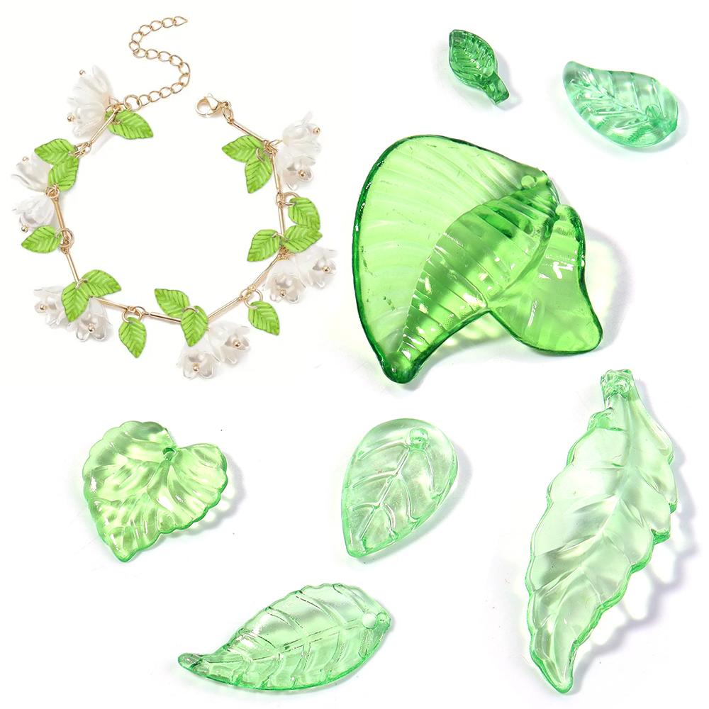 20-200pcs/lot Transparent Green Leaves Beads Loose Acrylic Charms Beads For DIY Pendant Earrings Necklace Jewelry Accessories