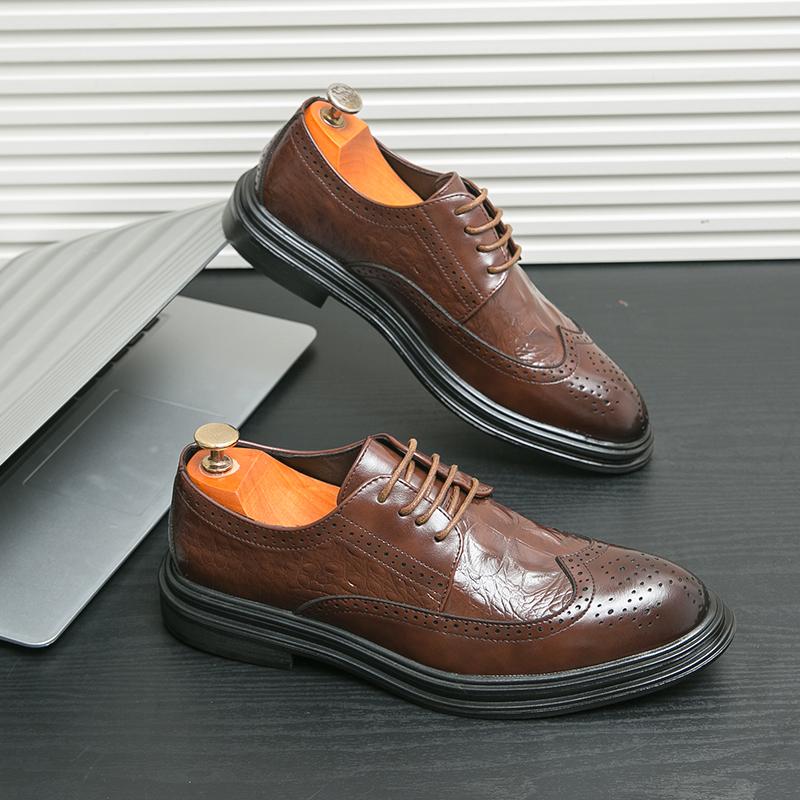 Formal Dress Shoes Mens Business Crocodile Pattern Leather Shoes Luxury Leather Classic Fashion Brogue Shoes Elegant Party Shoes