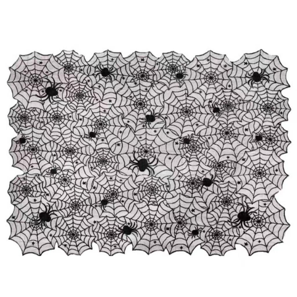 Halloween Spider Web Lace Tablecloth Simple Black Haunted House Skull Pumpkin Table Cloth for Party Home Decoration Table Decor