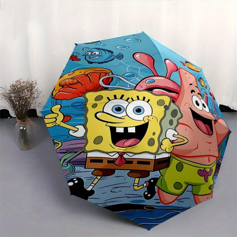 1pc SpongeBob SquarePants Automatic Opening/Closing Umbrella - Portable 3-Fold Design with 8-Bone Iron Frame, Outdoor, for Fans, Travelers, Daily
