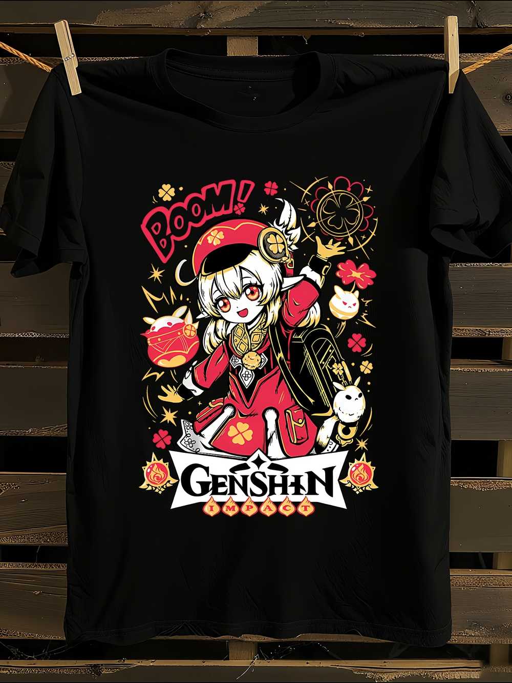 

Klee Genshin Impact T-Shirt Mens Tshirt Womens Tshirts with Letters Print Short Sleeves T-Shirt Casual Street Tee Shirt Top XL