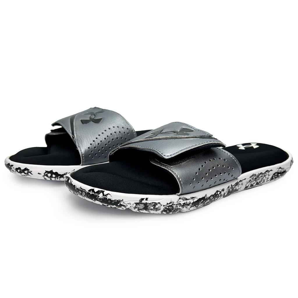 Under Armour Ignite Slip Resistant Abrasion Resistant Slide Slippers Men's Black Silver 3022711-100(Team285-)