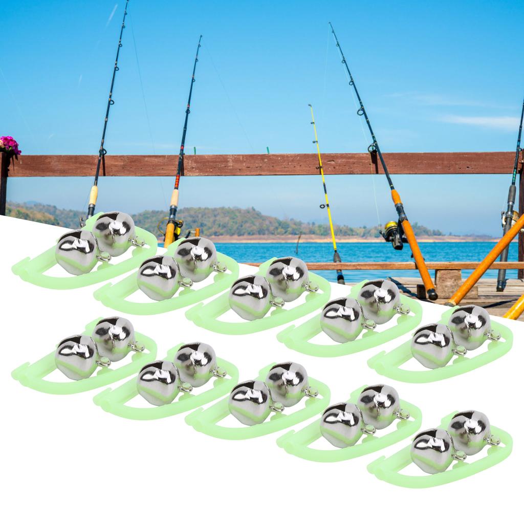 30pcs Night Fishing Rod Bite Alarm Luminous Twin Bells Fish Bait Alert Bow Shape