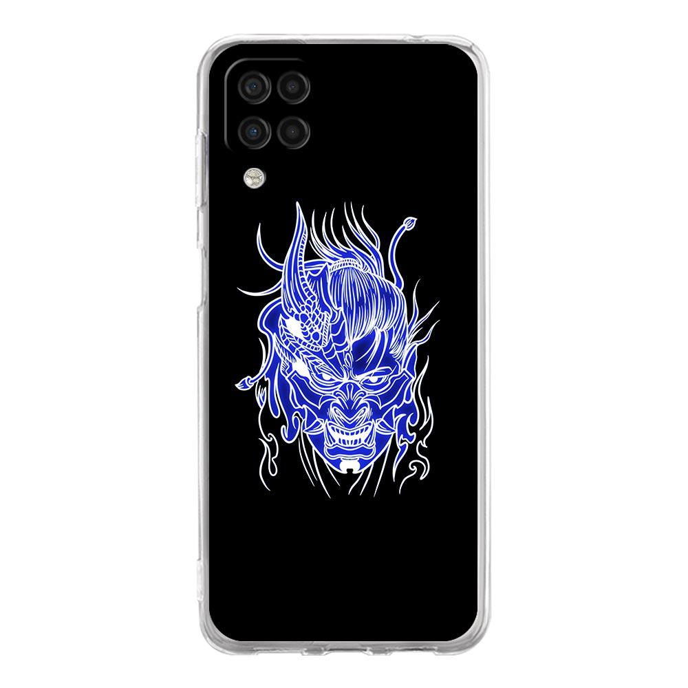 Samurai Oni Mask Neon Phone Case For Samsung Galaxy A51 A71 A21S A12 A11 A31 A41 A03S A13 A33 A73 A53 A52 A32 5G A23 Clear Cover