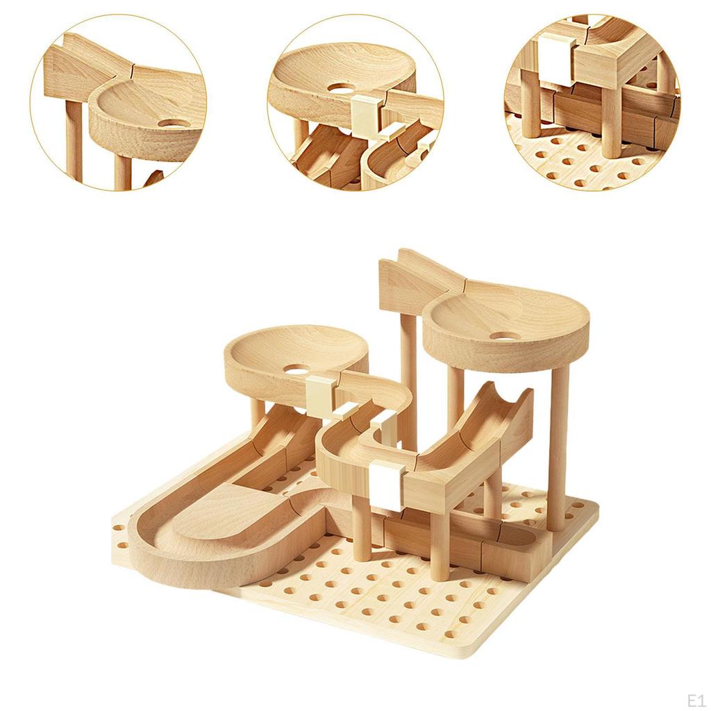 DIY Wooden Track Marble Toy Puzzle Assembly Brain Teaser Crafts Unique Rolling Ball Blocks for