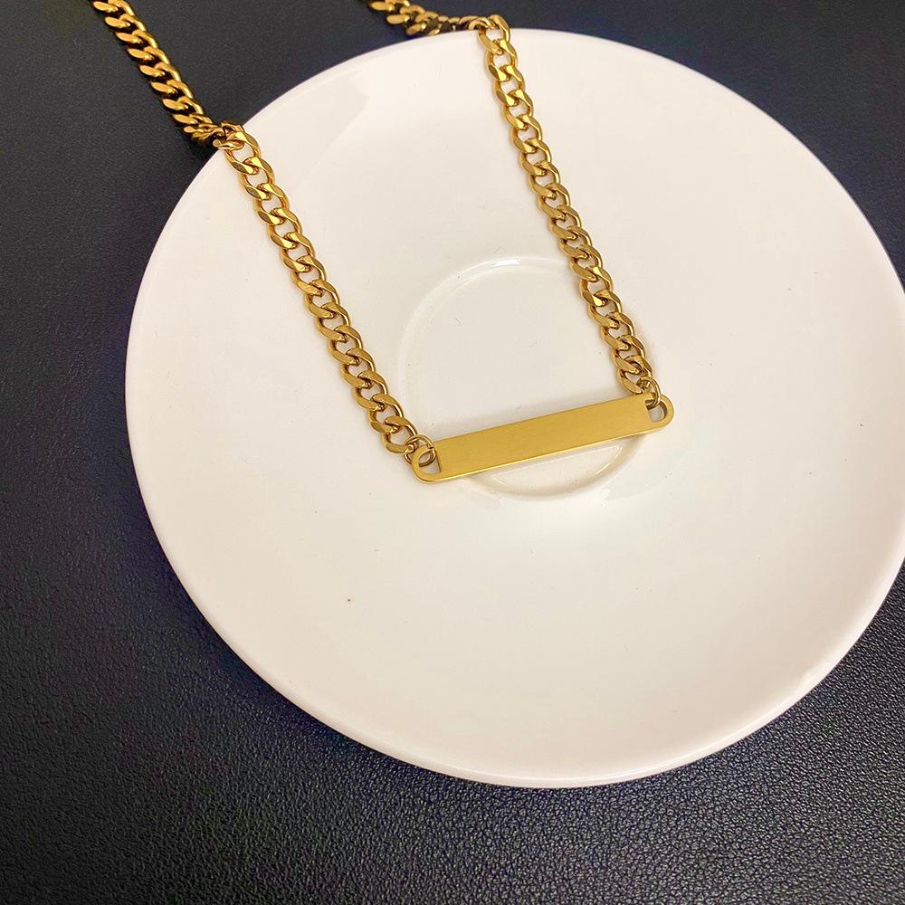 Engravable Titanium Steel Gold Rectangle Cuban Chain Necklace золотой
