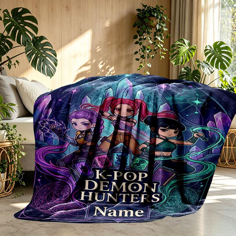 Custom Name Personalized Demon Hunters Kpop Print Blanket, Home Decor, Bedroom, Sofa, Camping, Couch, Gifts for Birthday Christmas