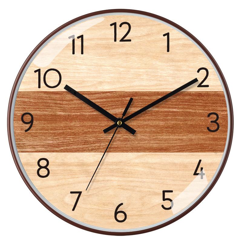 12-inch 30cm New Chinese Style Imitation Wood Grain Bamboo Grain Brushed Silent Clock Fashion Living Room Personalized Creative Wall Clock