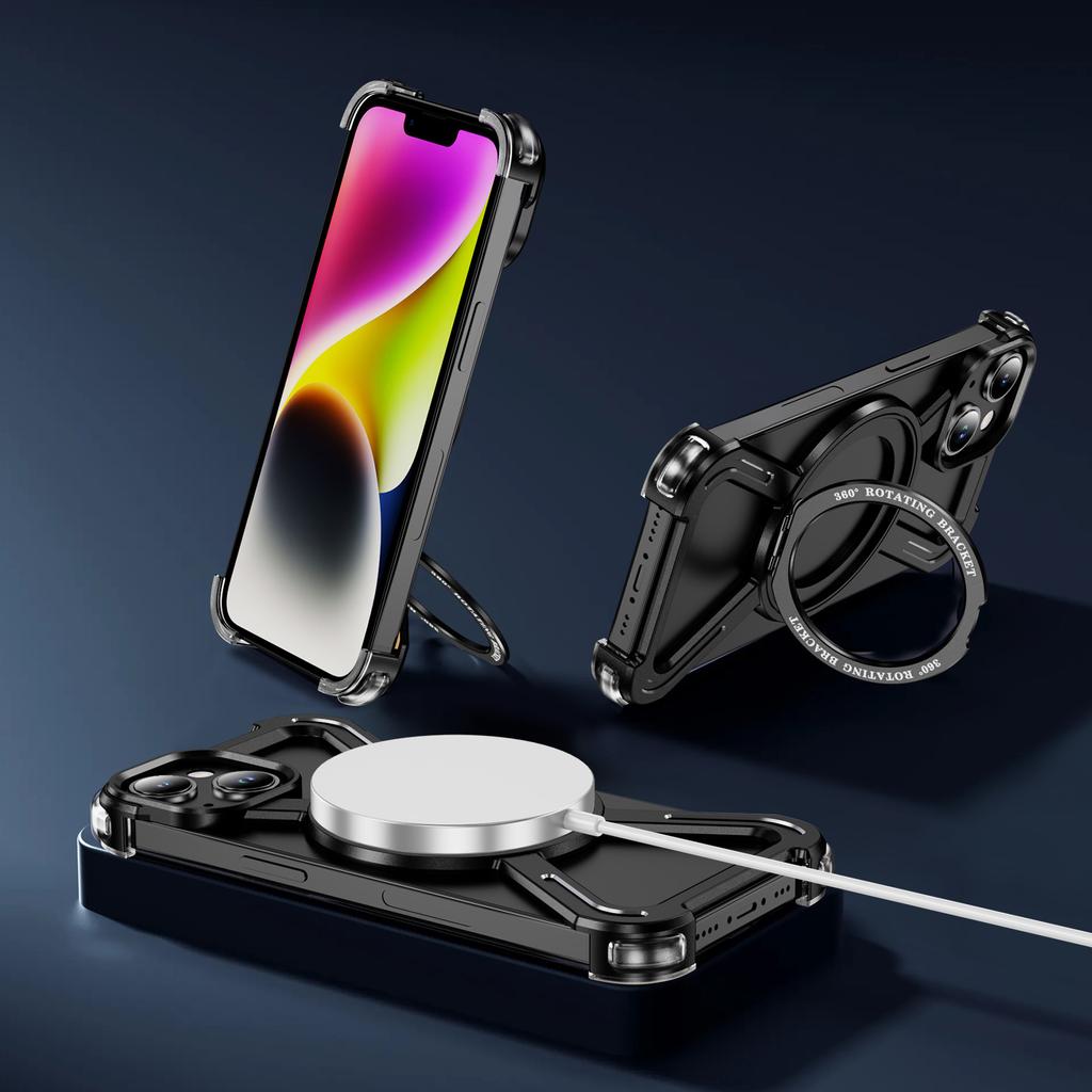 For iPhone 14/13 Bumper Cases Borderless Metal Frame Cover Compatible with MagSafe Kickstand