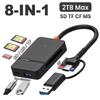 8 In 1 Card Reader Type C USB 3.0 To SD TF CF MS Memory Card Device for Camera PC Laptop Computer 104MB/s 2TB Smart Card Reader Phone Accessories
