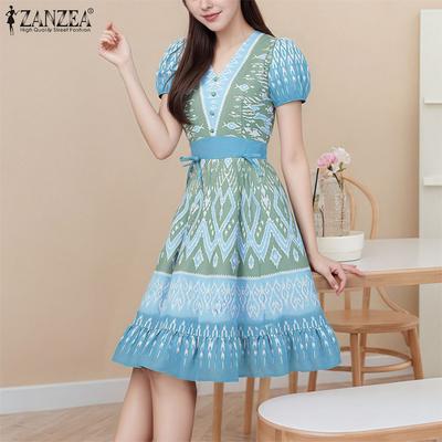 Women Casual V-Neck Short Sleeve Summer Print Dress