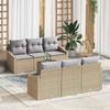 7 Piece Garden Sofa Set In Beige and Light Grey Poly Rattan
