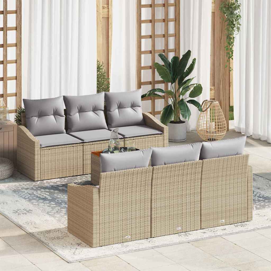 7 Piece Garden Sofa Set In Beige and Light Grey Poly Rattan