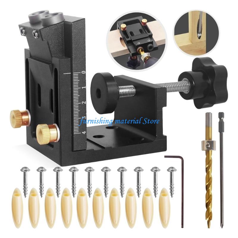 Y5GD Adjustable Woodworking Doweling Jig Set Pocket Hole Jig Drilling Guide Locator