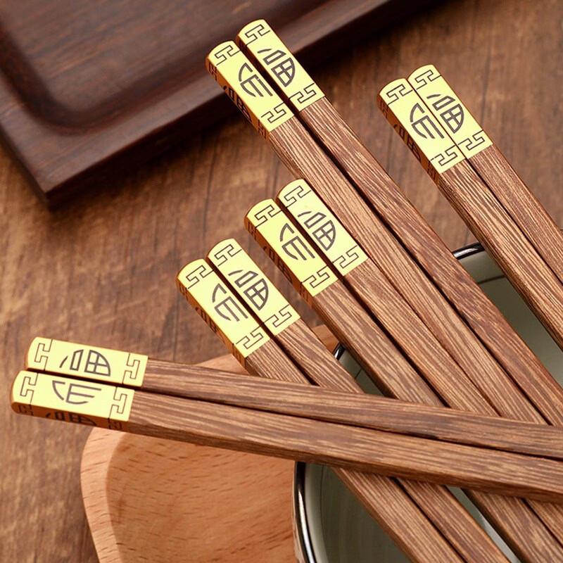 TLXT Wenge Wood Lucky 'Fu' Chopsticks Set